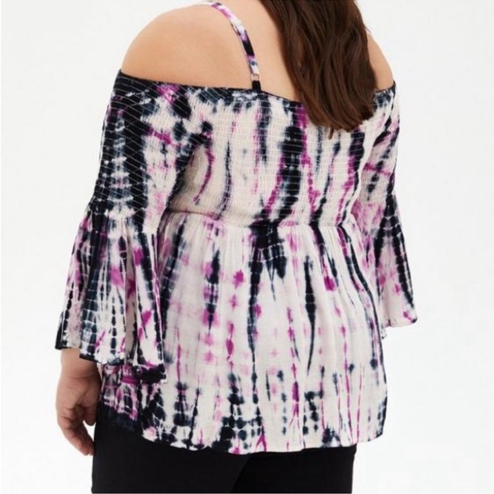 Torrid Off The Shoulder Tie Dye Babydoll Top Size 00 - Picture 2 of 4